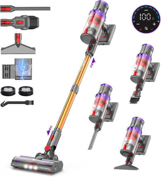 coovy SU7 Steelstofzuiger Stofzuiger Draadloos 580W/45Kpa/75Min, LED-display, 1.3 L Vacuum Cleaner Anti-klit, Steelstofzuiger Draadloos voor Dierenhaar, Tapijt, Harde Vloeren