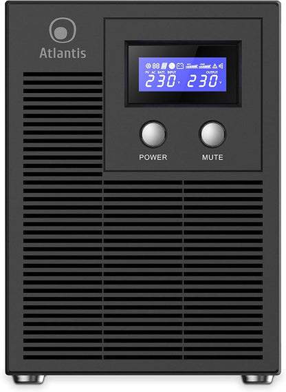 Atlantis A03-HP4003P Ononderbroken sinusgolf 3000 VA, 2100 W, Line-interactive, LCD-display, USB-HID-aansluiting, 6 IEC-uitgangen, 4 12 V-7 Ah batterijen, RS232 seriële poort, SNMP-slot, softwa