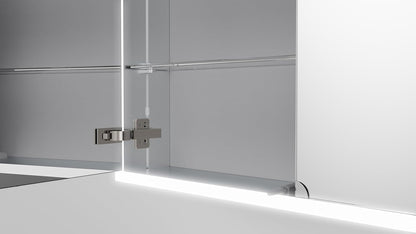 Talos Silver Magnus Led-spiegelkast, 80 x 70 x 13 cm, badkamerdesign spiegelkast met rondom ledverlichting, neutraal witte lichtkleur aluminium, mat zilver, dubbelzijdig gespiegeld, 2 glazen planken