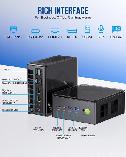GMKtec Gaming Mini PC K8 Plus AMD Ryzen 7 8845HS(8C/16T, up to 5.1GHz) 32GB DDR5 RAM 1TB SSD, Desktop Computer Dual NIC 2.5G, HDMI 2.1, USB4