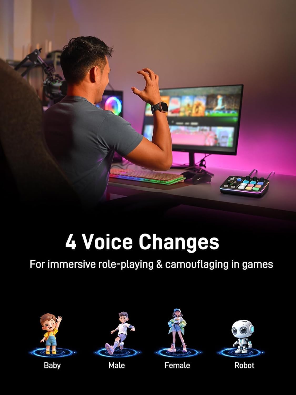MAONO Gaming audio-mixer & audio-interface met XLR-dynamische microfoon, XLR-interface, RGB, Bluetooth – voor live streaming, podcasting & gaming (MaonoCaster G1 NEO + PD200XS)