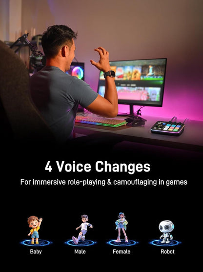 MAONO Gaming audio-mixer & audio-interface met XLR-dynamische microfoon, XLR-interface, RGB, Bluetooth – voor live streaming, podcasting & gaming (MaonoCaster G1 NEO + PD200XS)