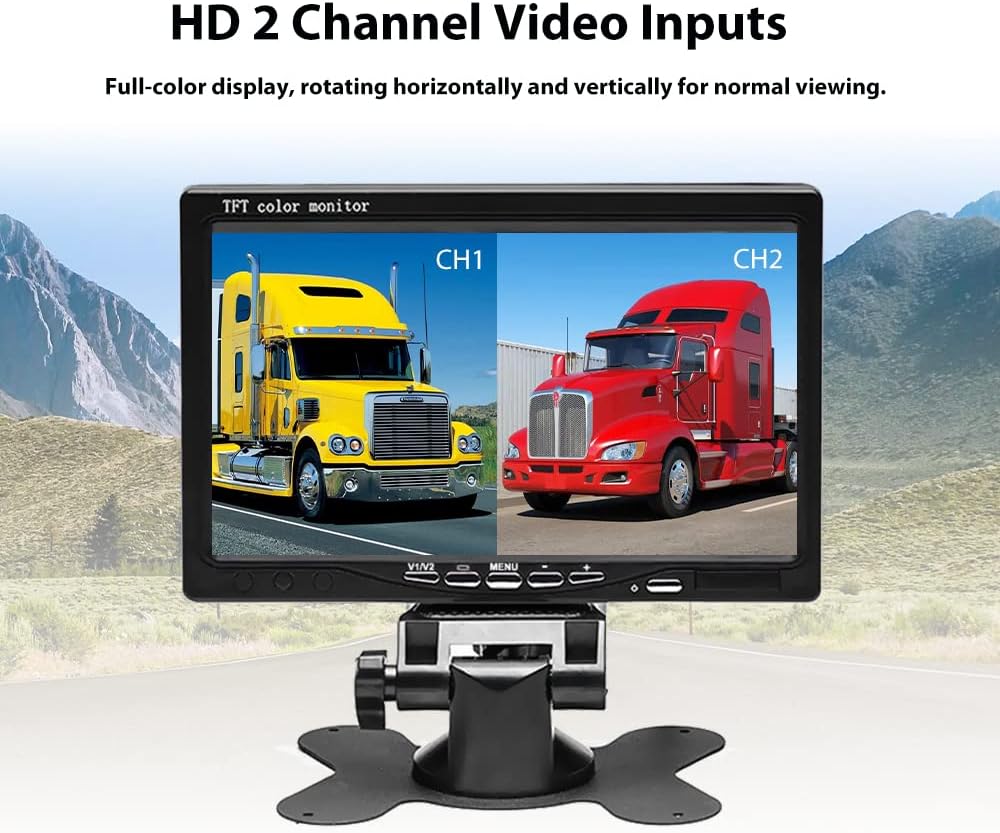 Podofo Draadloze HD Achteruitrijcamera Kit met 7" LCD Automonitor Waterdichte Achteruitrijcamera + Autolader voor Vrachtwagen Bus RV Trailer Graafmachine