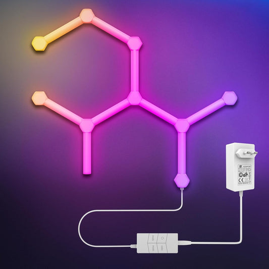 Aogled Wandlampen Hexagon LED-stripverlichting Smart Wi-Fi RGB-lichtpanelen met doe-het-zelfdecoratie, audiosynchronisatie, sfeerdetectie,voor woonkamer, e-sportruimte, 9+9 LED-panelen