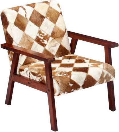 Fauteuil wit en bruin echt geitenleer, loungestoel, televisiestoel, relaxstoel, bureaustoel, stoel voor slaapkamer, woonkamer, werkkamer, kantoor