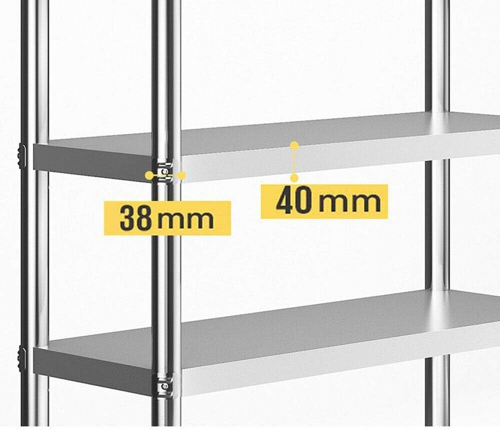 Stainless Steel Kitchen Rack Storage Hospitality Shelf Storage Rack Stainless Steel Rack Heavy Duty Shelf Kitchen Standing Shelf Shelves Horror Rack Wall Shelf Stat Rack Silver 120 x 40 x 150cm 4 Shelves - QUORE