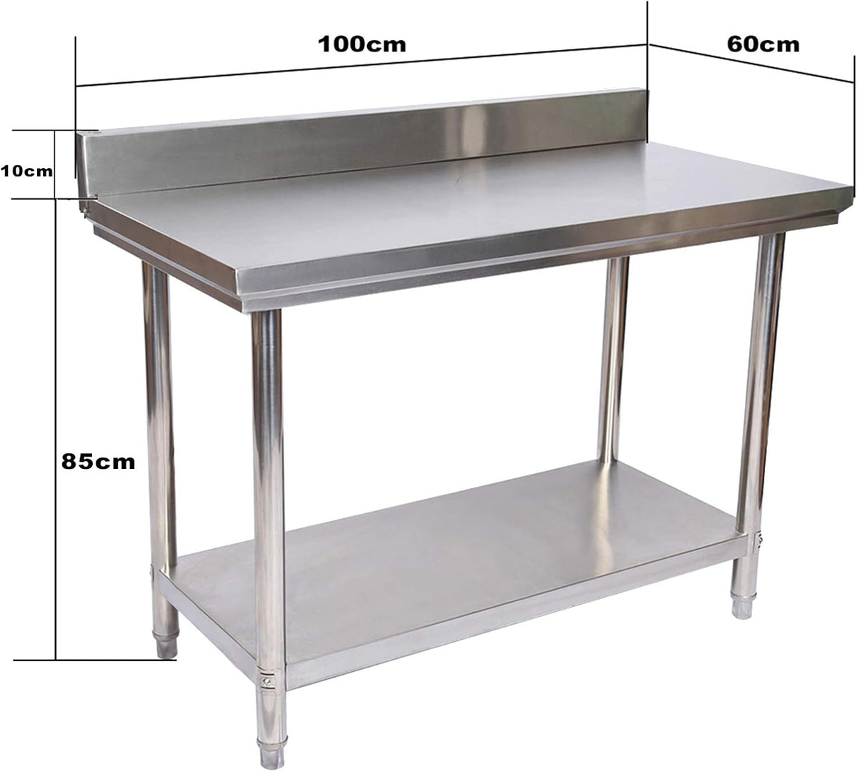Werktafel rvs keuken werkblad roestvrijstalen tafel met achteropstand 100 x 60 x 85 cm