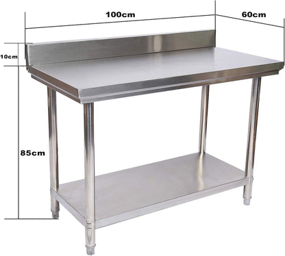 Werktafel rvs keuken werkblad roestvrijstalen tafel met achteropstand 100 x 60 x 85 cm