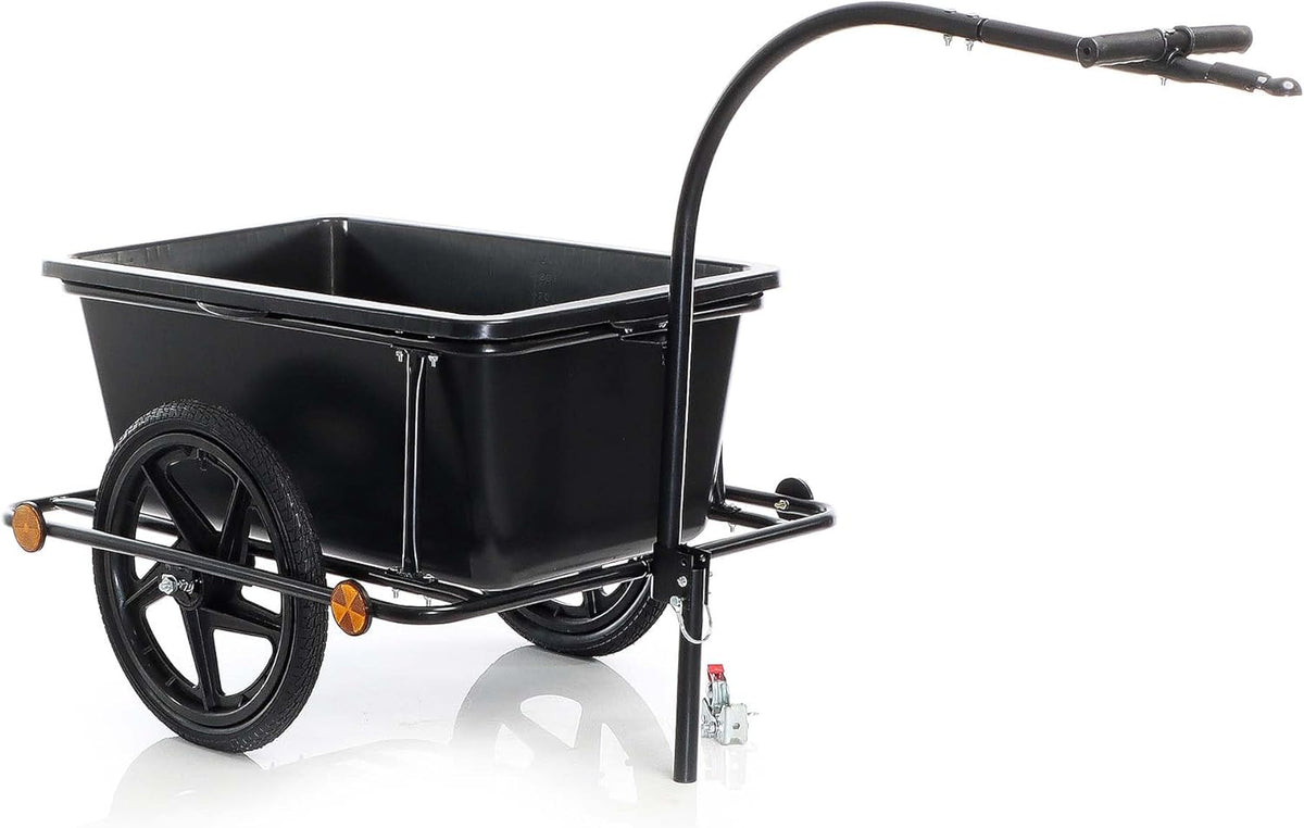 Wiltec fietskar tot 80 kg met koppeling en luchtbanden, zwarte fietsaanhanger 90 liter voor transport, fietsaanhangwagen met uitneembare bak