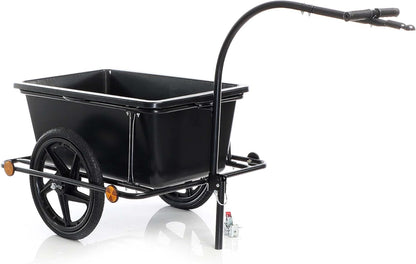Wiltec fietskar tot 80 kg met koppeling en luchtbanden, zwarte fietsaanhanger 90 liter voor transport, fietsaanhangwagen met uitneembare bak