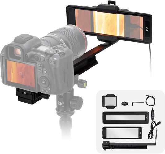 JJC Film-digitaliseringsadapter met verstelbare staaf en LED-lichtset converteren 35 mm negatieve film en dia naar digitale JPEG, 35 mm negatieve film diaviewer kopiëren adapter voor Canon Sony Nikon