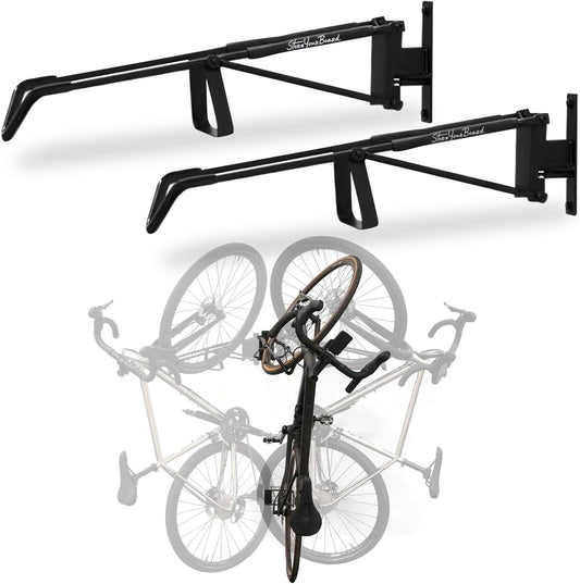 StoreYourBoard SwivelStow Road & Gravel fietsenstalling, 2-pack, geen lift draaibare fiets wandmontage, zware garage fietsenrek, patent aangevraagd