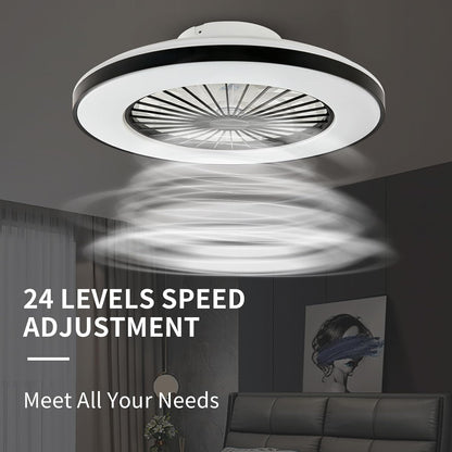 Moderne LED-plafondlamp met ventilator, RGB-plafondventilatorverlichting, 6 ventilatiesnelheden, oneindig dimbare verlichting voor woonkamer, slaapkamer, kantoor, 3000-5500 K, (Zwarte lijst 50CM)