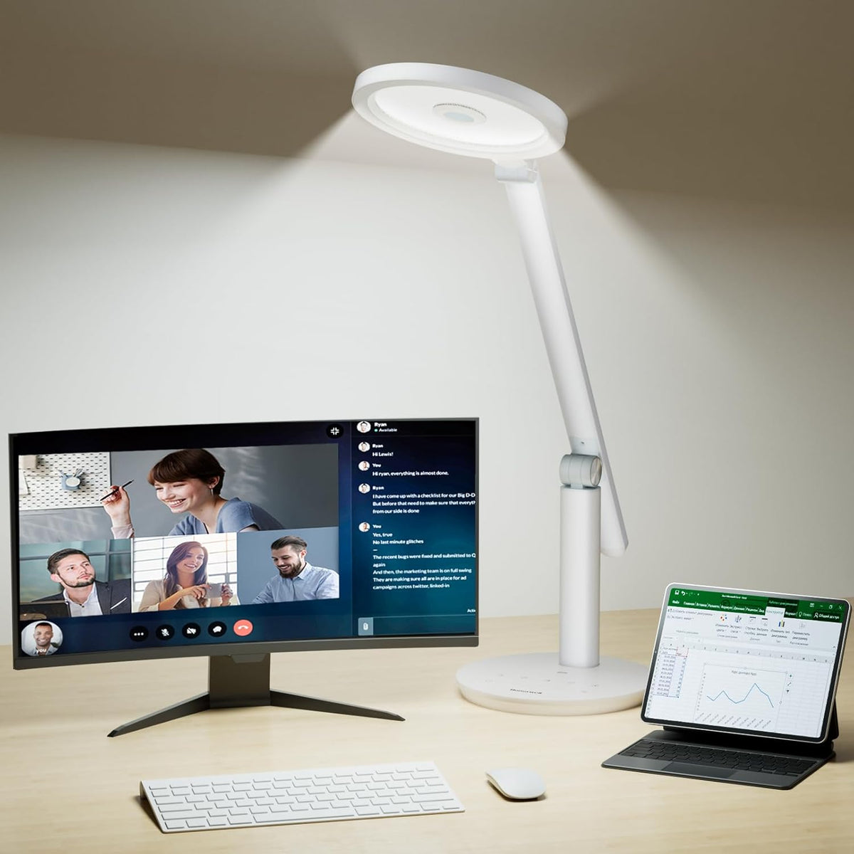 Honeywell Desk Lamp for Home Office, H6 Sunturalux Eye-Caring Led Desk Light, 800LM Dimmable Desk Lamp with Timer, Touch Control Tall Desk Reading Light, Table Lamp for Circle Webcam, Study, Bedroom