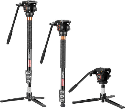Monopod – Eenbenig statief – Camerastatief – Videostatief – Voor DSLR-camera – Aluminium – Vloeistofkop met 360° pan en verstelbare hoogte 70-180 cm