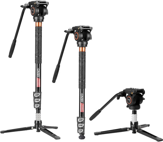 Monopod – Eenbenig statief – Camerastatief – Videostatief – Voor DSLR-camera – Aluminium – Vloeistofkop met 360° pan en verstelbare hoogte 70-180 cm