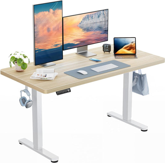 HUANUO Height Adjustable Desk, 120 x 80 cm, 25 mm, Whole Table Top with Brushless Motor, Ergonomic Desk, Height Adjustable, Easy Assembly, Electric Standing Desk for Home Office - QUORE