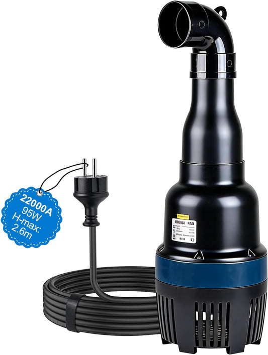 Dompelpomp, slangpomp, 22.000 l/u, 95 W, dompelpomp voor tuinvijver, zelfaanzuigend, met kabel van 10 m, ideaal voor het omlopen, filteren en legen
