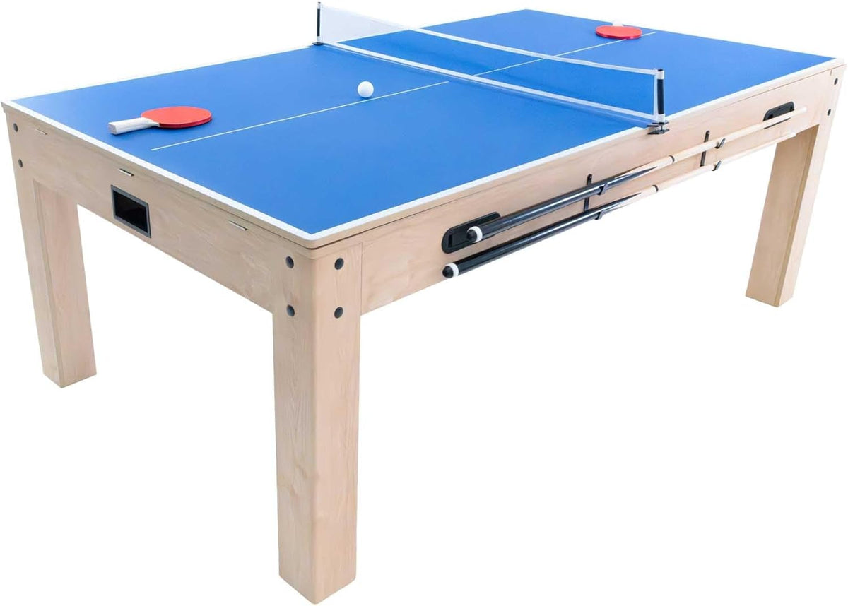 7-in-1 Multigame Table Wood Finish Billiard Table Tennis Air Hockey Chess Backgammon Shuffleboard Multisport Game Set Indoor Party Entertainment Home Office Adults Children Accessories - QUORE