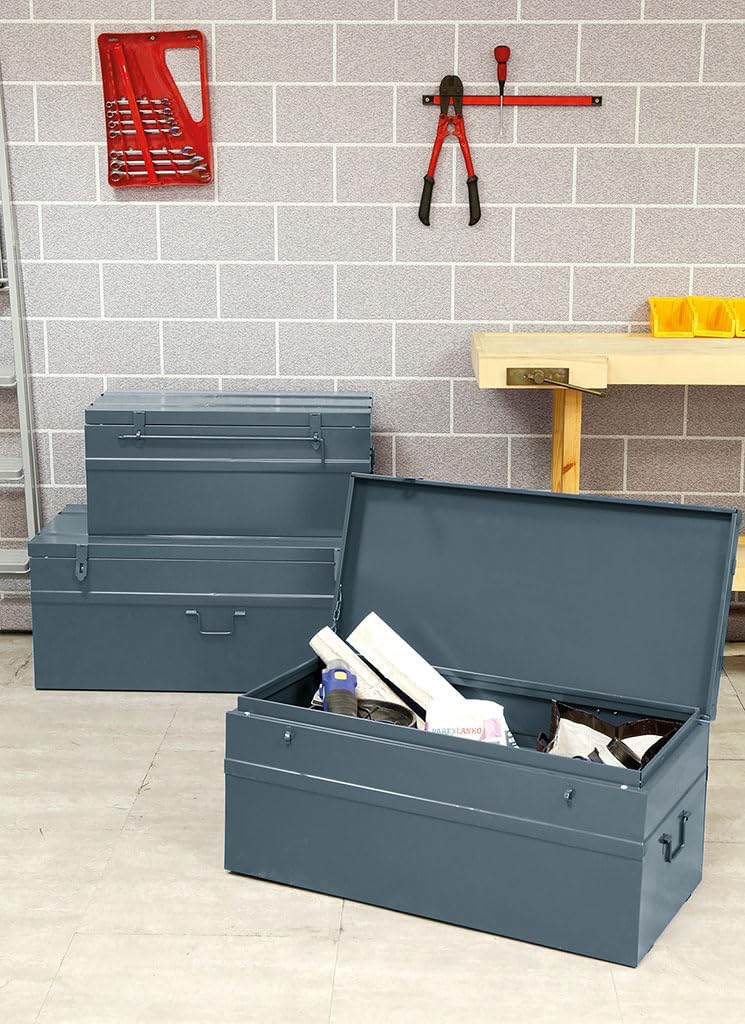 COGEX - Set van 3 afsluitbare metalen kisten grijs - 70 l (700 x 330 x 310) + 100 l (800 x 390 x 340) + 150 l (900 x 450 x 370)