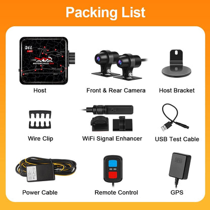 VSYSTO Dashcam voor motorfiets, 140 graden groothoeklens, waterdicht voor en achter, 1080p camera met wifi, GPS, nachtzicht, G-sensor, loop-opname (grijs)