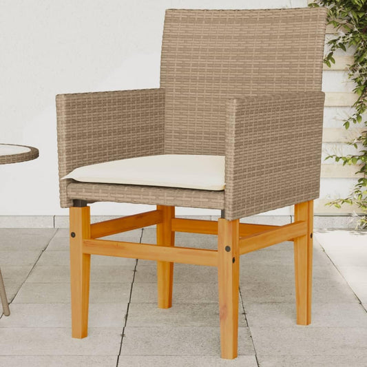 LAPOOH 368716 Garden Chairs with Cushions, PE Rattan, Beige and Acacia Wood, Garden Chairs with Cushions, Patio Chairs - QUORE