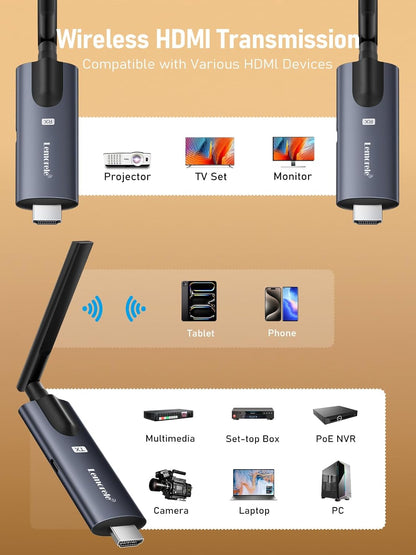 Lemorele Draadloze HDMI-zender met 2 ontvangers, 1080P, ondersteunt 1 TX voor 4 RX Max. Videostreaming van pc, camera, tv-box naar HDTV, monitor, projector