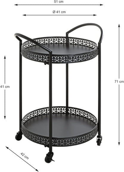 HAKU Serveerwagen zwart, metaal - Maat: B 51 cm x H 71 cm x D 42 cm, Stijl: Art Deco