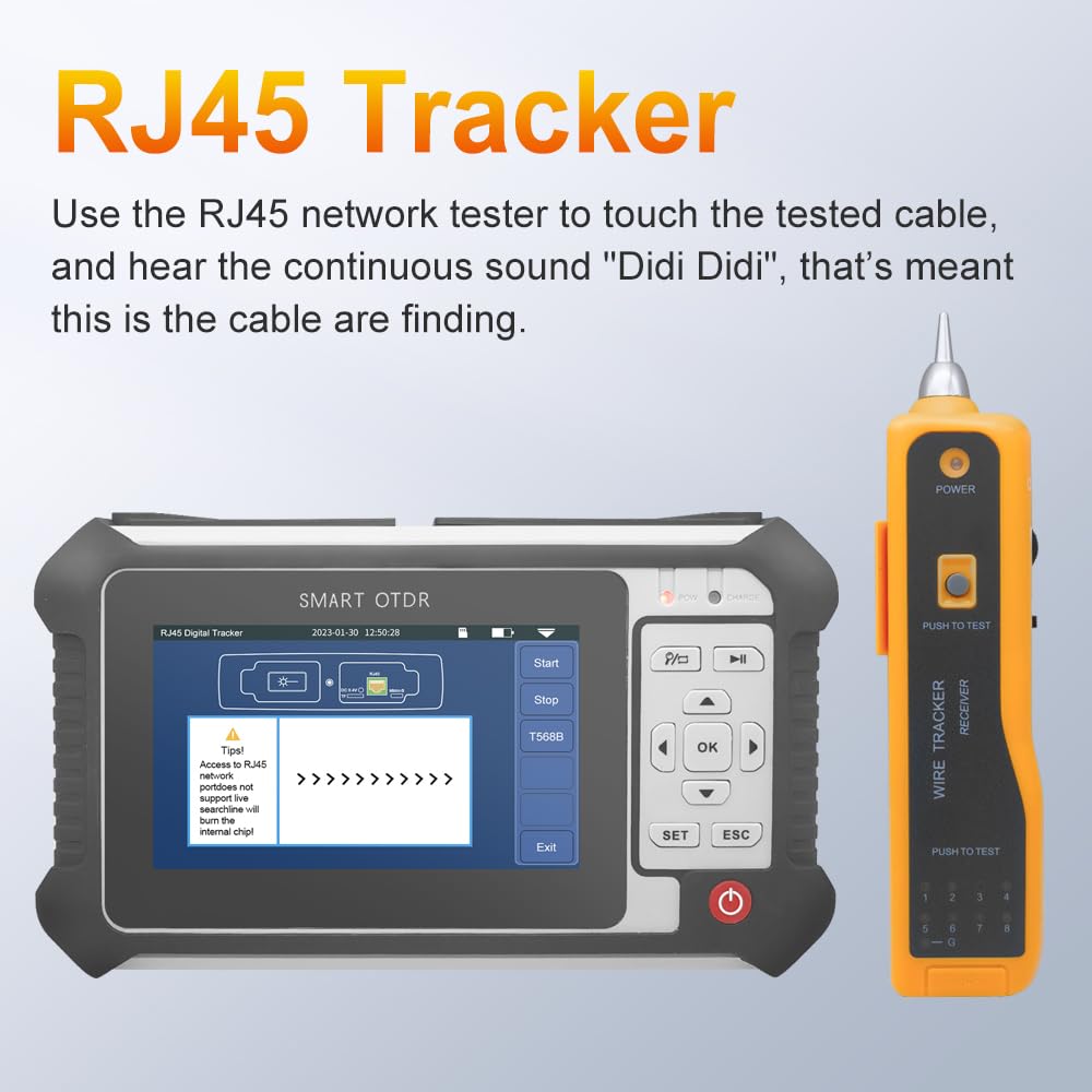TM292 OTDR 1310/1550nm 24/22dB met 4,3-Zoll-Touchscreen, OTDR Singlemode met VFL OPM OLS Evenementenkaart RJ45, FC/UPC SC ST LC- Aansluiting opnemen