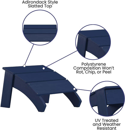 Flash Furniture Sawyer Binnen/Buiten Commerciële Grade Adirondack Ottomaanse - Navy All-Weather Adirondack-stijl voetsteun