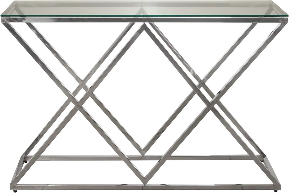 DRW Consoletafel voor entree, metaal, piramide en gehard glas, 120 x 40 x 78 cm