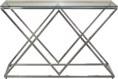 DRW Consoletafel voor entree, metaal, piramide en gehard glas, 120 x 40 x 78 cm