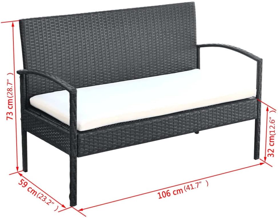 Lounge tuinmeubelset balkon meubelset tuinlounge set 4-dlg. tuin-loungeset met kussens polyrotan zwart - QUORE