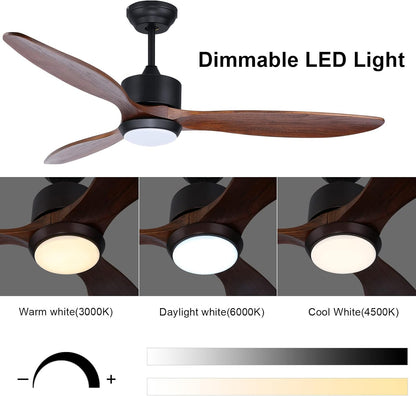 Ovlaim 165 cm Walnoot Houten DC Plafondventilatoren met Lichten Afstandsbediening, 3-bladige Propeller Slimme Plafondventilator voor Slaapkamer Woonkamer Winkel