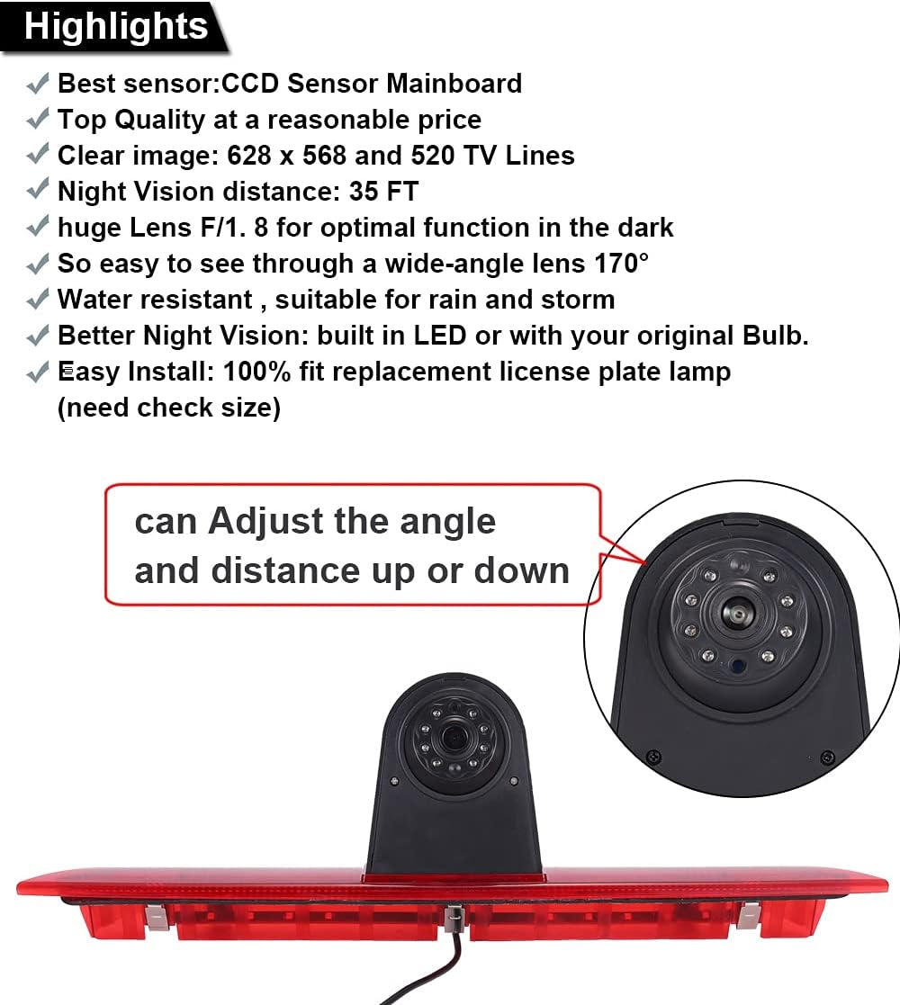 HD Transporter parkeerhulp remlicht achteruitrijcamera met hoek instelbaar, vervanging voor Ford Transit Tourneo Custom Jumbo Box V363 F150 F250 F350 V636 MK8/V362 (achteruitrijcamera + 4,3 inch