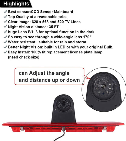 HD Transporter parkeerhulp remlicht achteruitrijcamera met hoek instelbaar, vervanging voor Ford Transit Tourneo Custom Jumbo Box V363 F150 F250 F350 V636 MK8/V362 (achteruitrijcamera + 4,3 inch