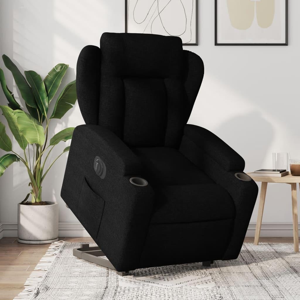 Relaxstoel Met Opstahulp – Elektrische Relaxstoel – TV-Stoel – Ligstoel – Zetel – Elektrisch Kantelsysteem – Zwarte Stof – Elektrische Ligfunctie