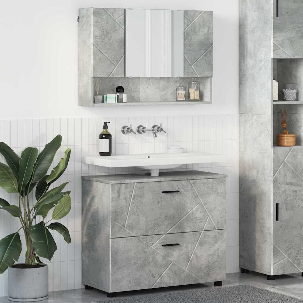 vidaXL Badkamermeubelset met lade 2 pcs Betongrijs 76,5 x 35 x 64 cm, - QUORE