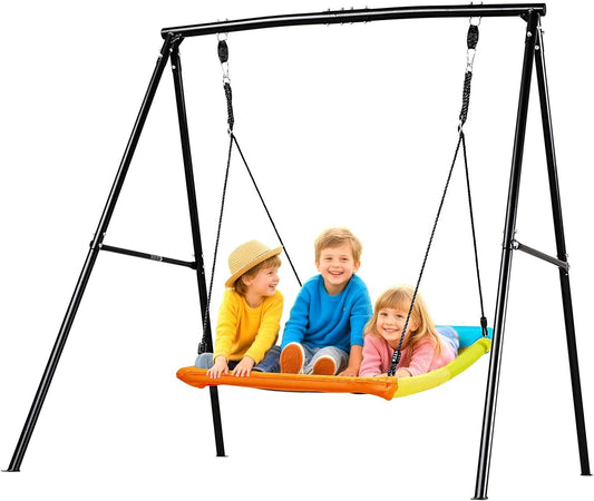 VEVOR Tuinschommel van metaal, A-vormig, voor kinderen, maximale belasting 199,6 kg, zitschommel 150 x 81 cm, voor buiten, binnenplaats, speelplaats, driehoekige structuur voor kinderen
