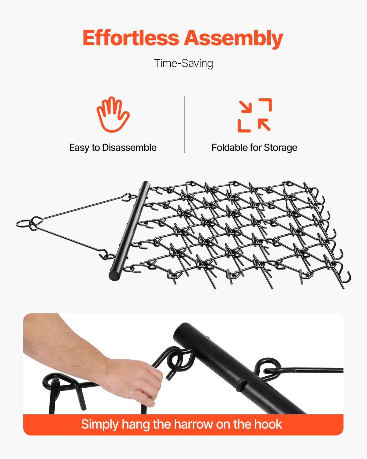 VEVOR Meadow harrow, 178 x 147 x 11 cm, 60 tooth pasture drag, suitable for ATV and UTV tractors, for soil preparation, sowing, grading landscapes and maintenance of gravel driveways