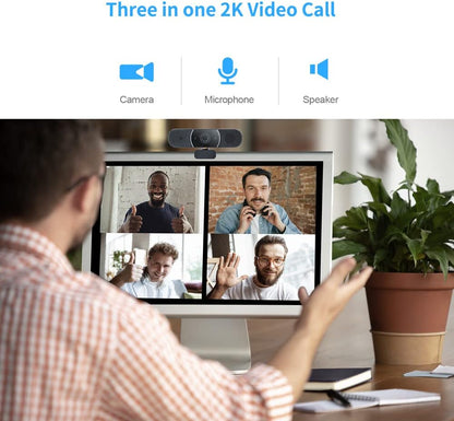 OwlBar Mini, conferentiecamera met microfoon en luidspreker, groothoek 2k QHD USB-videoconferentiecamera voor vergaderruimte en kantoor, compatibel met Zoom, MS Teams, Google Meet, laptop/pc/Mac