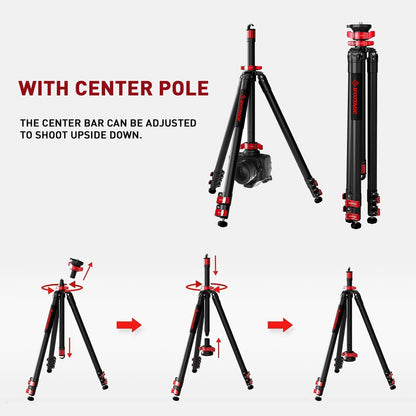 Camera Statief – Camerastatief – Fotostatief – Videostatief – Bowl Statief – Koolstofvezel Constructie – Omkeerbare Middenzuil