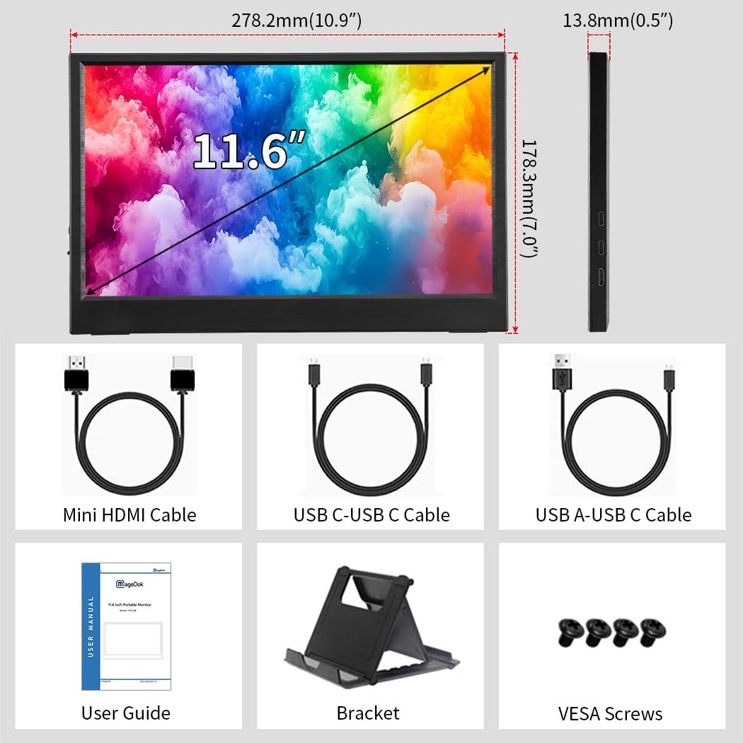 Portable Monitor 11.6 Inch HD IPS – USB-C & HDMI Second Screen for Laptop, Mac and PC, Lightweight External Monitor for Work, Travel and Home Office - QUORE