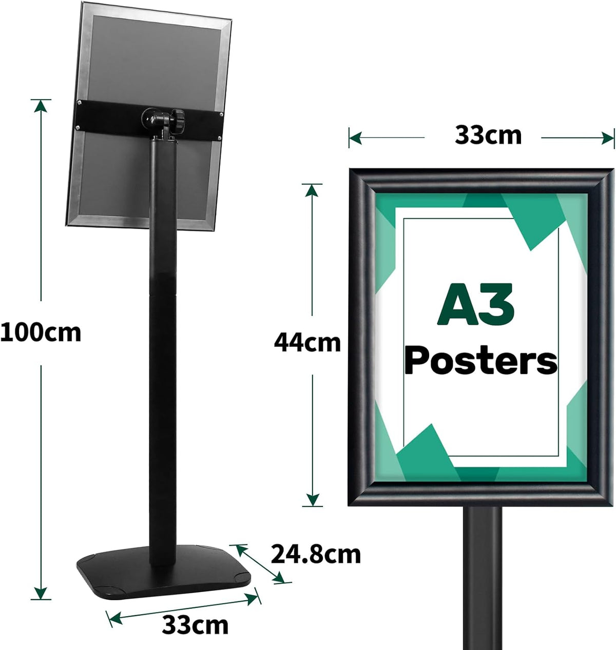 A3-displaystandaard – Posterstandaard – Bordstandaard – Menustandaard – Welkomstbordhouder – Set van 3 Stuks, Zwart – Verzwaarde Basis van 2,6 kg – Verstelbare Kijkhoek 180°/360°