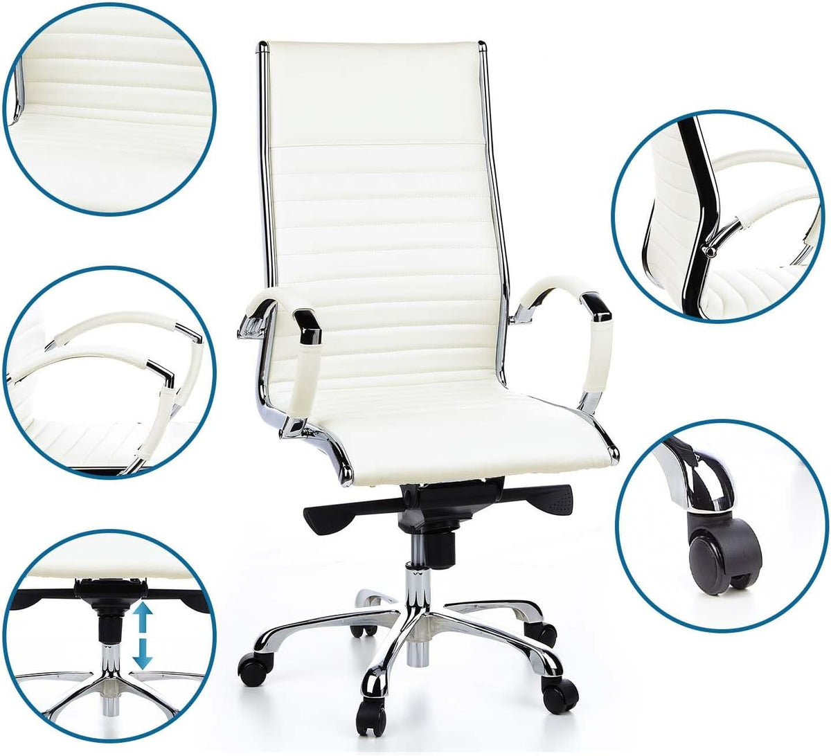 hjh OFFICE Parma 20 660510 Bureaustoel, managersstoel, leer, crème, design klassiek, hoogwaardige afwerking, hoge rugleuning, ergonomische bureaustoel, draaistoel, XXL managersstoel
