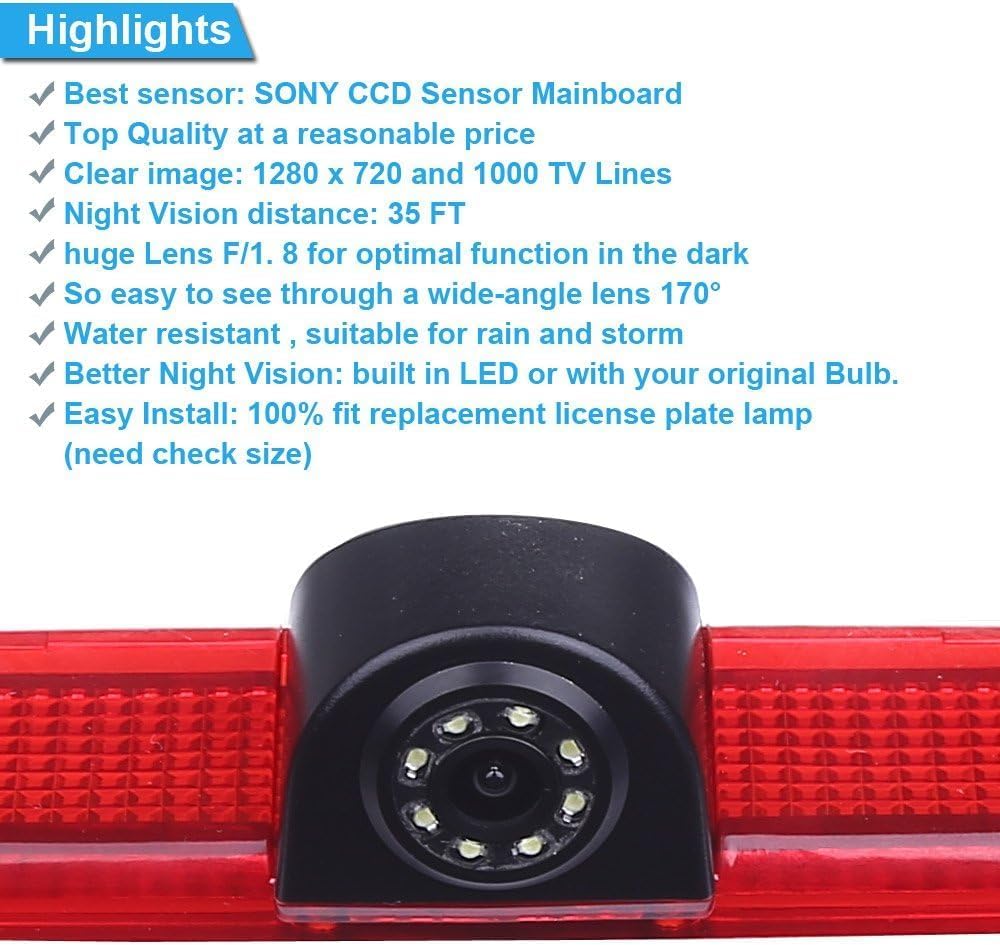 HD IP68 170° Auto Transporter parkeerhulp remlicht achteruitrijcamera met hoek instelbaar, vervanging voor Mercedes Benz Sprinter W906/V W Crafter Caravelle (achteruitrijcamera + 4,3 inch monitor)