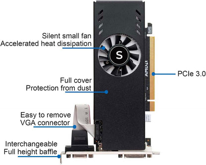 Radeon RX 550 Low Profile Ready, 4GB grafische kaart, GDDR5, 128-bit, VGA, DVI-D, HDMI, Videokaart voor pc-gaming, 4K-ondersteuning, Gamingcomputer GPU, DirectX 12
