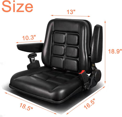 Universele verstelbare heftruck stoel met veiligheidsgordel en arm- en rugleuning, waterdichte pvc-maaierstoel, voor tractor graafmachines, vorkheftrucks en skid loader
