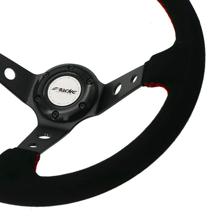 Universeel Sportstuur – Sportief Stuurwiel – Racen Stuur – Auto Stuur – Zwart Suède Stuur – 350mm Diameter – Rode Stiksels