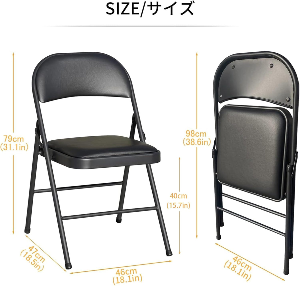 BOOSDEN Klapstoelen 4 stuks, opvouwbare stoel, metalen klapstoel, zware klapstoelen met gewatteerde stoelen voor buiten, binnen, dineren, feest, zwart